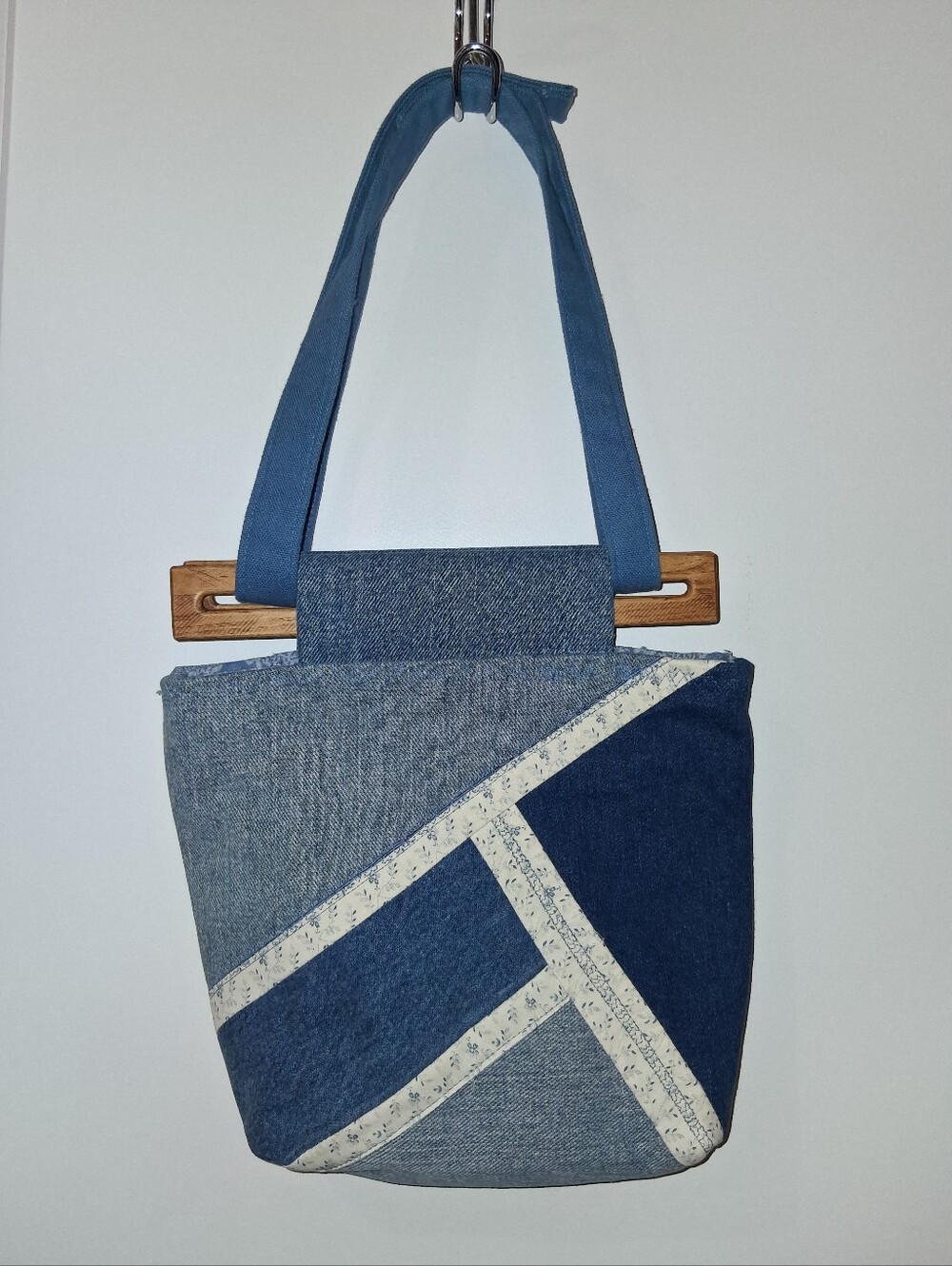 Vintage '70's Handcrafted Blue Patchwork Denim Shoulder Bag Boho Fun!